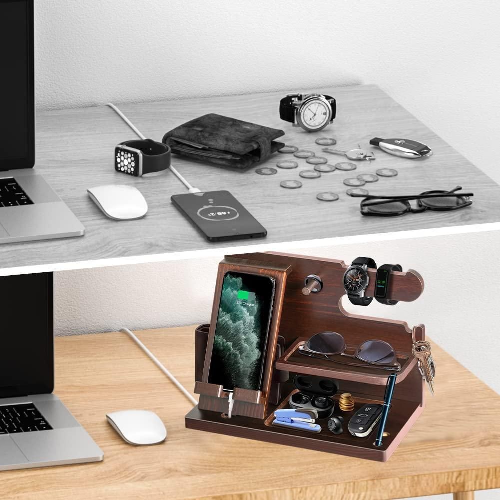 Wooden Mobile Phone Holder Desk Organizer Multifunctional Storage Shelf Stand