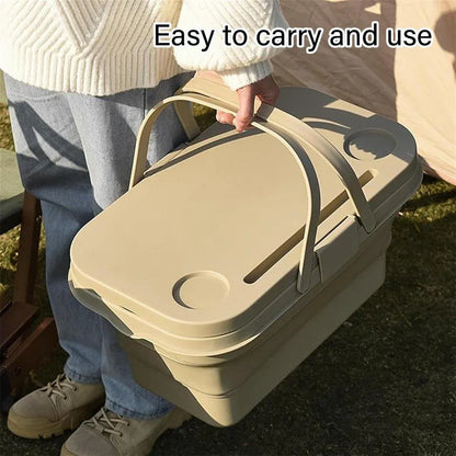 Outdoor Picnic Basket Camping Portable Handheld Storage Basket with Lid Foldable