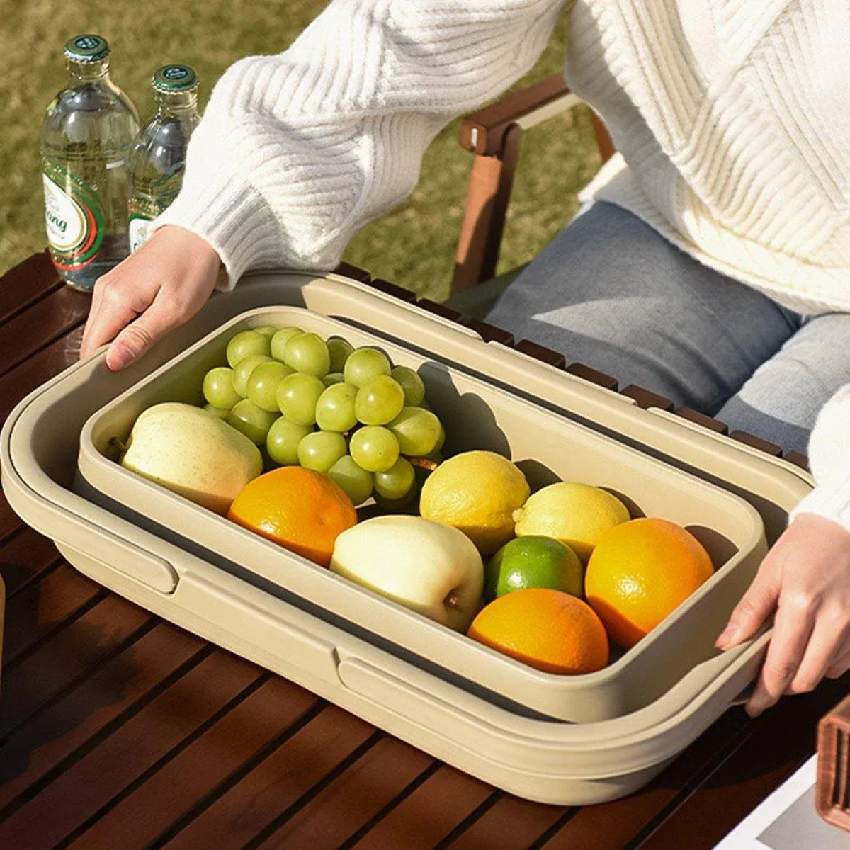 Outdoor Picnic Basket Camping Portable Handheld Storage Basket with Lid Foldable