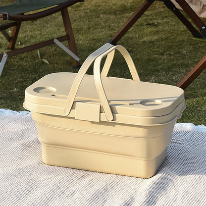 Outdoor Picnic Basket Camping Portable Handheld Storage Basket with Lid Foldable