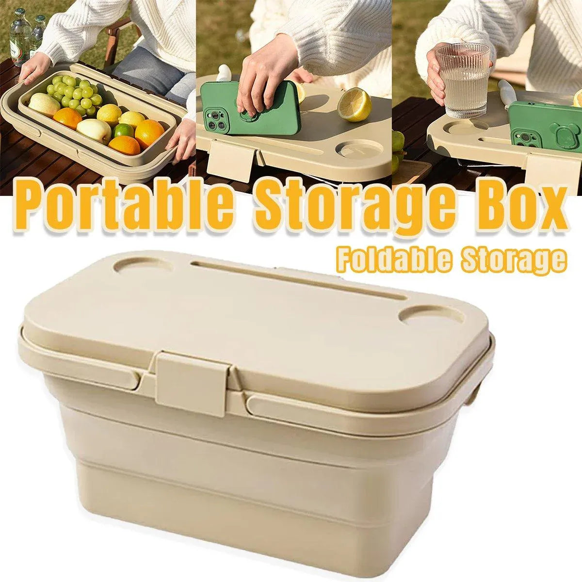 Outdoor Picnic Basket Camping Portable Handheld Storage Basket with Lid Foldable