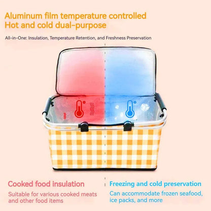 Foldable Picnic Basket Outdoor Camping Carrying Basket Portable Food Storage - Navy