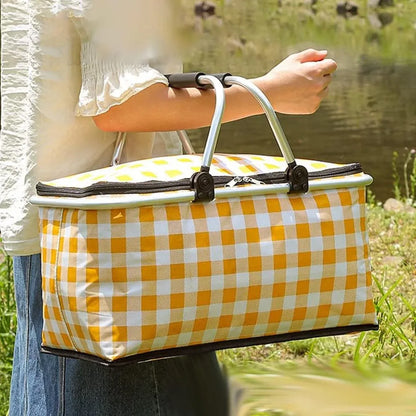 Foldable Picnic Basket Outdoor Camping Carrying Basket Portable Food Storage - Navy
