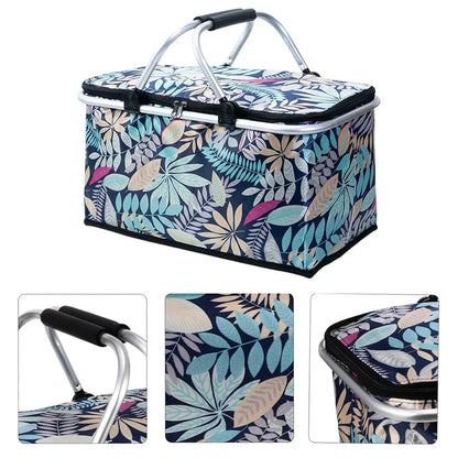 Foldable Picnic Basket Outdoor Camping Carrying Basket Portable Food Storage - Navy