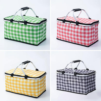 Foldable Picnic Basket Outdoor Camping Carrying Basket Portable Food Storage - Navy