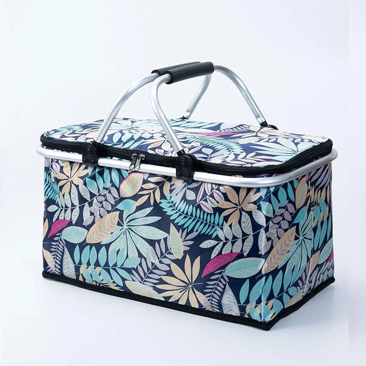 Foldable Picnic Basket Outdoor Camping Carrying Basket Portable Food Storage - Navy