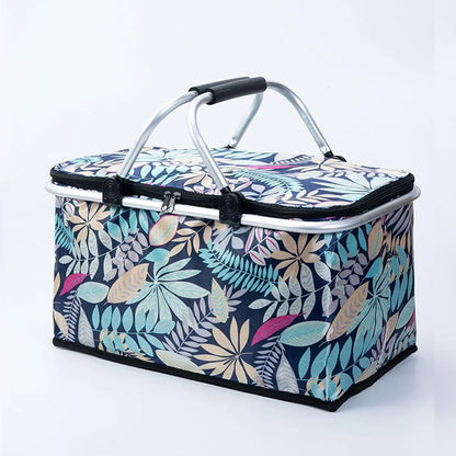 Foldable Picnic Basket Outdoor Camping Carrying Basket Portable Food Storage - Navy