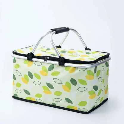 Foldable Picnic Basket Outdoor Camping Carrying Basket Portable Food Storage - Navy