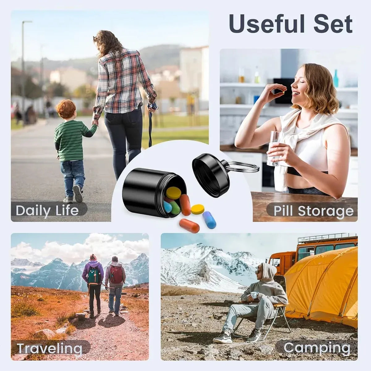 6Pcs Mini Sealed Metal Aluminum Tin Small Item Storage Jar Container Box Use - Black