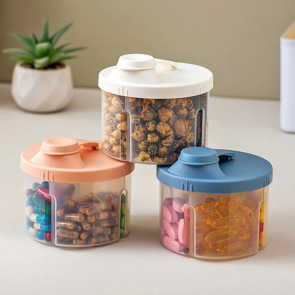 3Pcs Portable Pill Organizer Weekly Medicine Compartment Box Travel Daily Use - Blue
