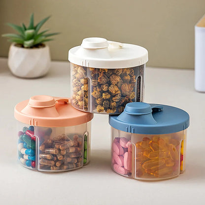 3Pcs Portable Pill Organizer Weekly Medicine Compartment Box Travel Daily Use - Blue