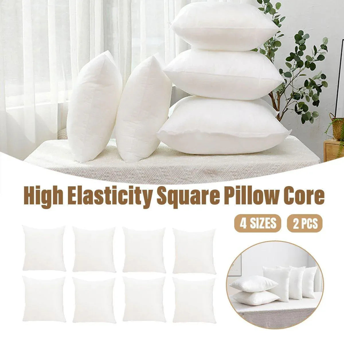 2pcs High Quality Square Pillow Inserts Soft Cushion Fillers Hotel Grade Use - 60x60cm