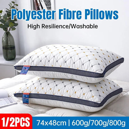 1/2PCS Hotel Style Polyester Fibre Pillow Washable High Rebound Support - 700g