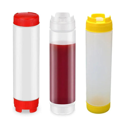 16oz Plastic Sauce Dispenser Bottles Large Capacity Double-ended Squeeze Bottles - Red
