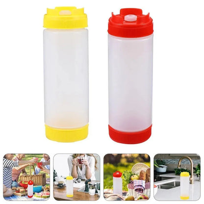 16oz Plastic Sauce Dispenser Bottles Large Capacity Double-ended Squeeze Bottles - Red