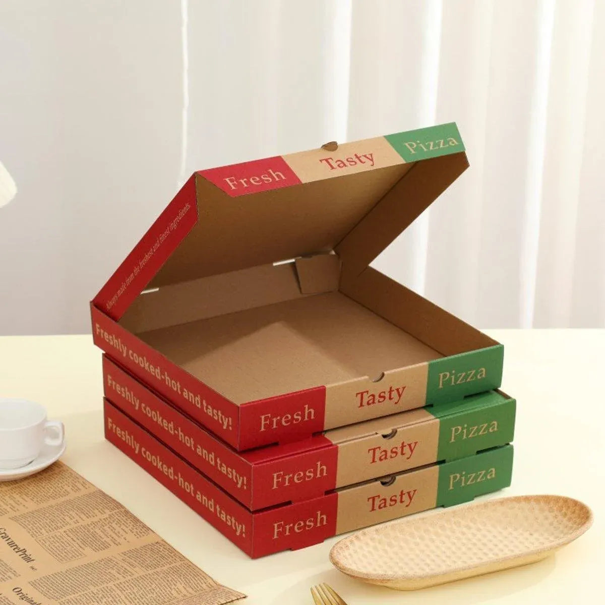 50pcs Pizza Packing Boxes Folding Box Durable Food Storage Containers Colourful - 11inch
