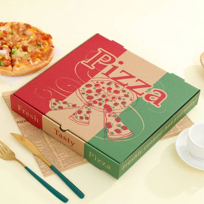 50pcs Pizza Packing Boxes Folding Box Durable Food Storage Containers Colourful - 11inch