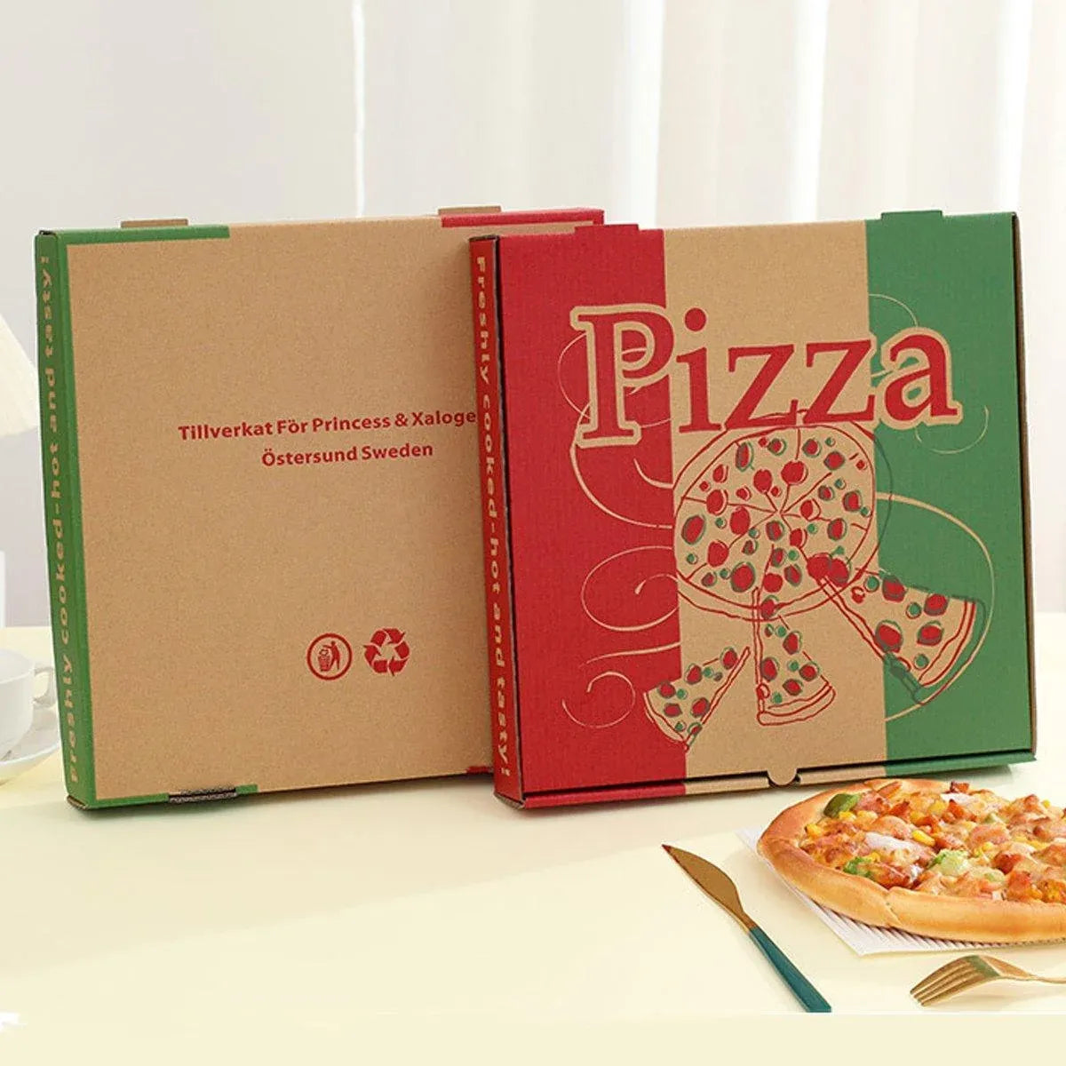 50pcs Pizza Packing Boxes Folding Box Durable Food Storage Containers Colourful - 11inch