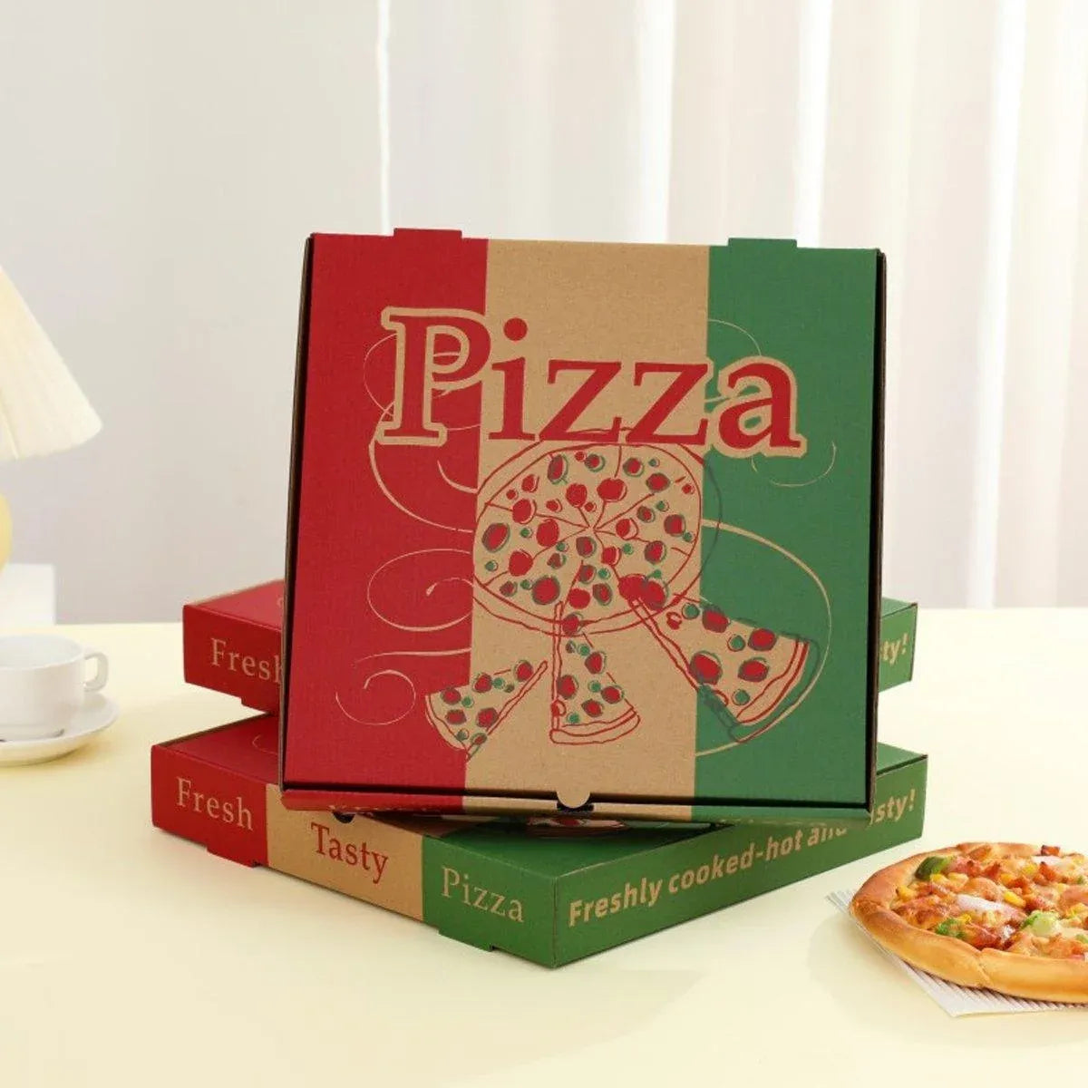 50pcs Pizza Packing Boxes Folding Box Durable Food Storage Containers Colourful - 11inch