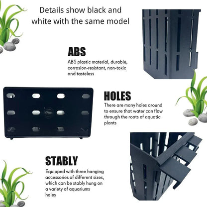 Hydroponic Plant Storage Rack Fish Tank Decoration Square Aquarium Basket Holder - White