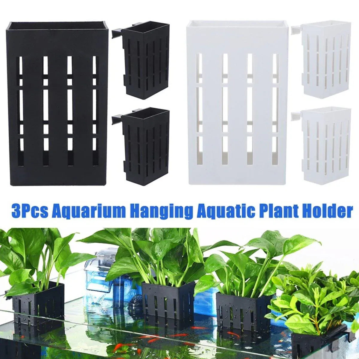 Hydroponic Plant Storage Rack Fish Tank Decoration Square Aquarium Basket Holder - White