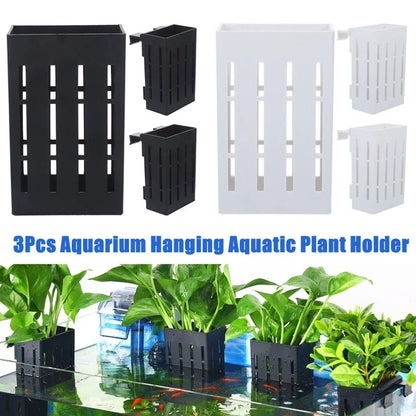 Hydroponic Plant Storage Rack Fish Tank Decoration Square Aquarium Basket Holder - White