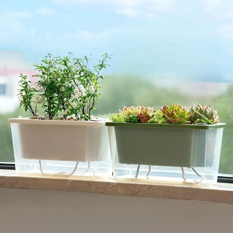 Balcony Vegetable Pot Planter Lazy Self Priming Flower Pot for Indoor Gardening - White