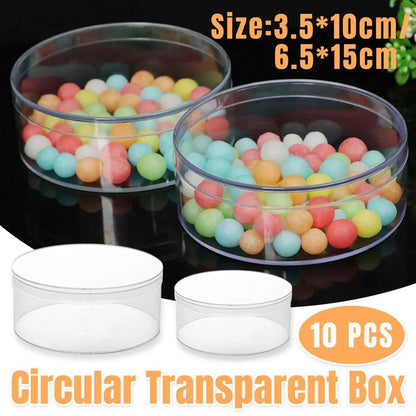 10pcs Clear Round Gift Boxes Plastic Candy Storage Containers for Party Favors - 15x6.5cm