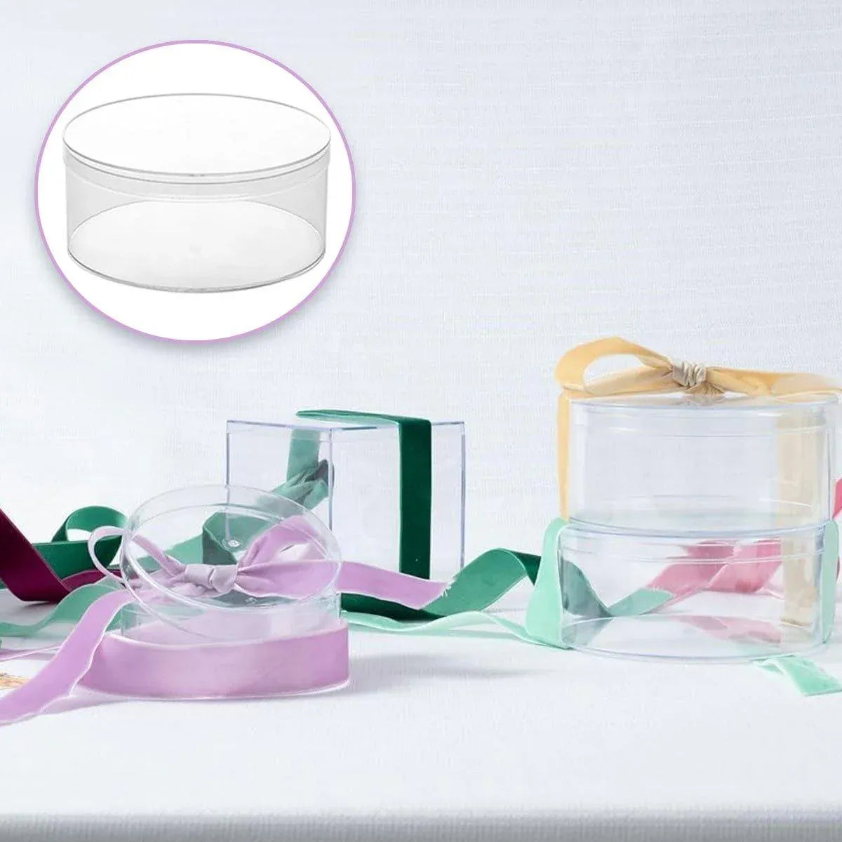 10pcs Clear Round Gift Boxes Plastic Candy Storage Containers for Party Favors - 15x6.5cm