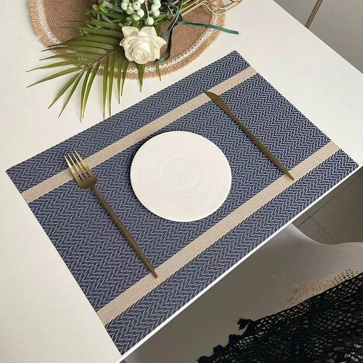 4X Anti-Slip Woven Placemat Waterproof Oil-proof Placemat Heat Resistant PVC Mat - Beige