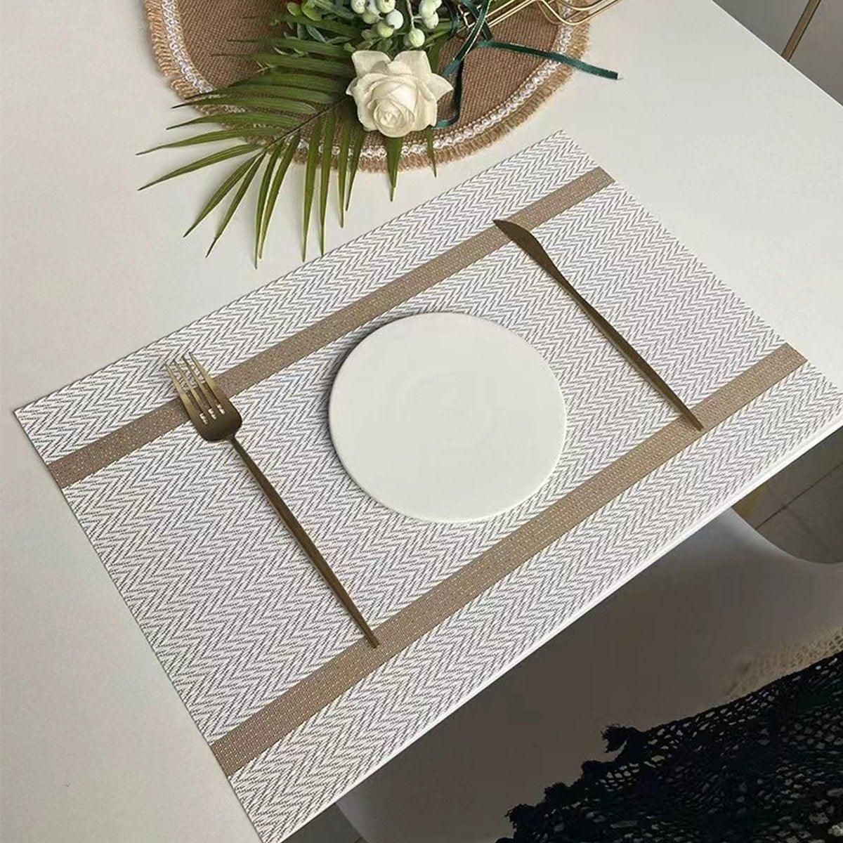 4X Anti-Slip Woven Placemat Waterproof Oil-proof Placemat Heat Resistant PVC Mat - Beige