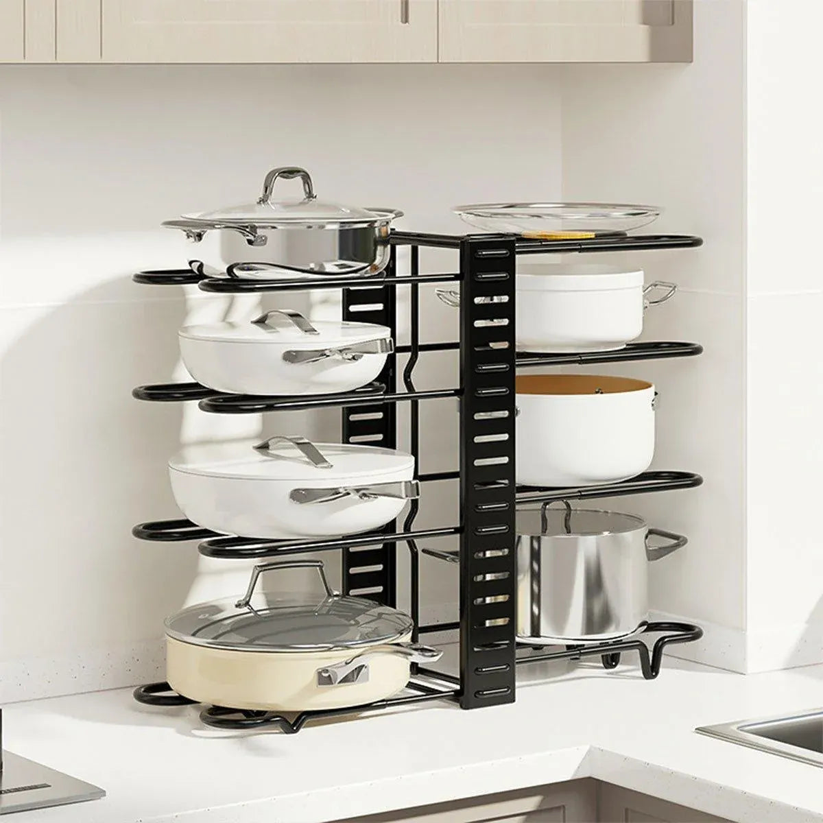 Multi-Layer Vertical Pot Lid Storage Rack Folding Kitchen Countertop Organizer - 5th-Floor
