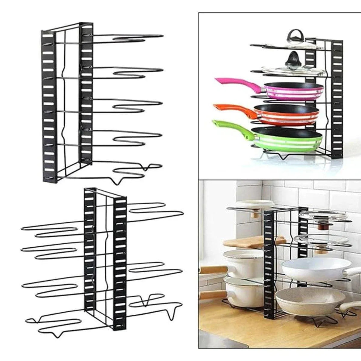 Multi-Layer Vertical Pot Lid Storage Rack Folding Kitchen Countertop Organizer - 8th-Floor