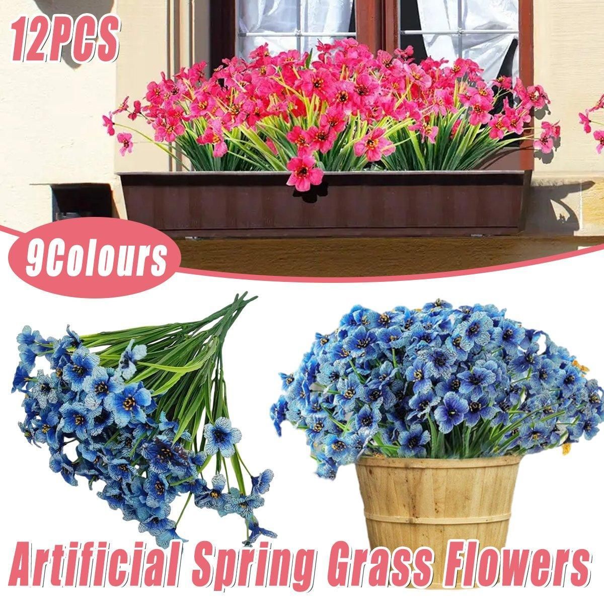 12pcs Artificial Flowers Set for Home Decor Wedding Party Fake Floral Decor - Blue