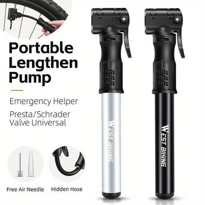 Portable Bicycle Pump Mini Inflatable Tube Pump Tire Inflator for Bike Cycling - Black