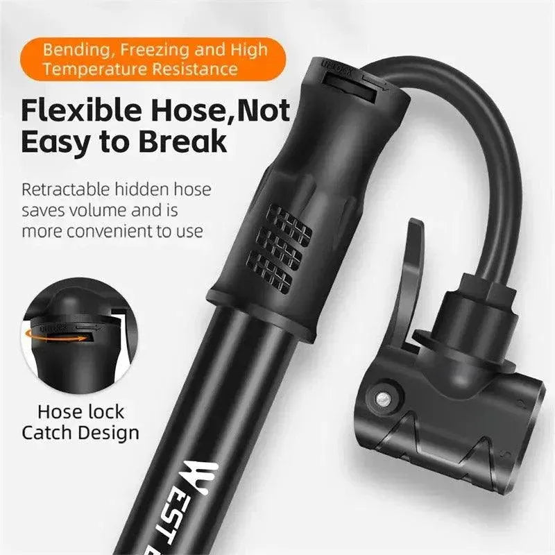 Portable Bicycle Pump Mini Inflatable Tube Pump Tire Inflator for Bike Cycling - Black