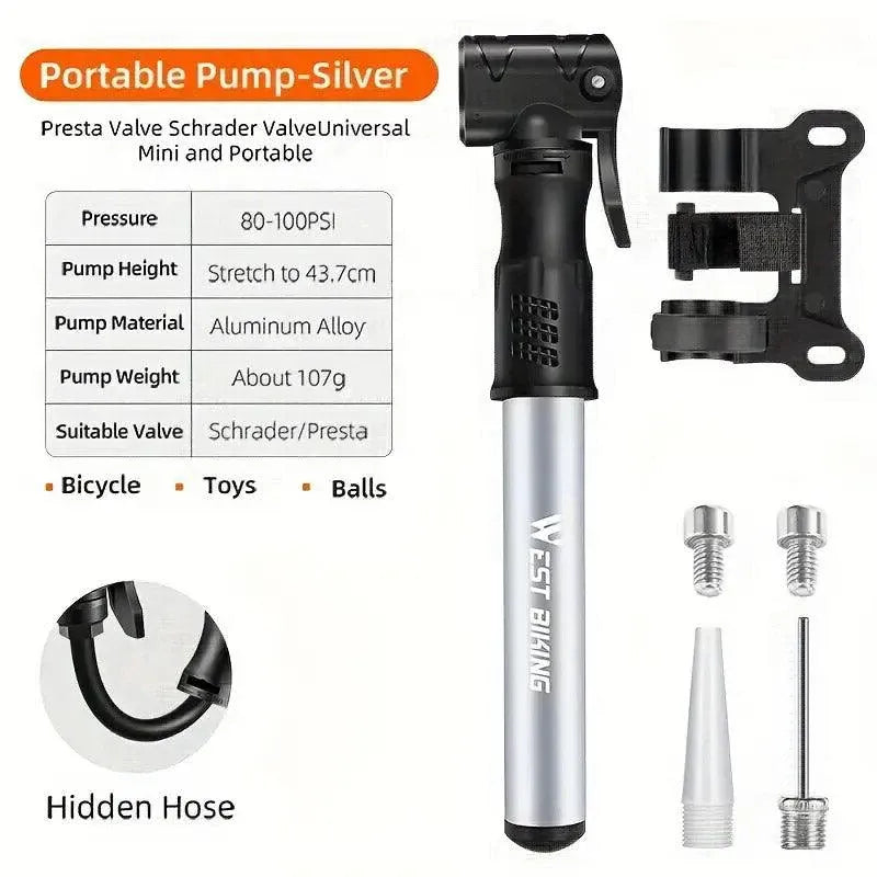 Portable Bicycle Pump Mini Inflatable Tube Pump Tire Inflator for Bike Cycling - Black