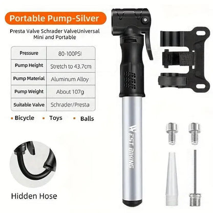Portable Bicycle Pump Mini Inflatable Tube Pump Tire Inflator for Bike Cycling - Black