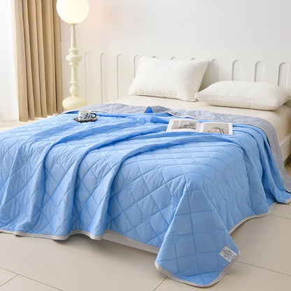 Cooling Summer Quilt 180 x 200cm Ice Silk Solid Colour Lightweight Comforter - Blue