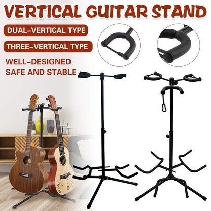 2/3Head Guitar Stand with Height Adjustment Foldable Holder Guitar Stand Bass - Three-vertical type