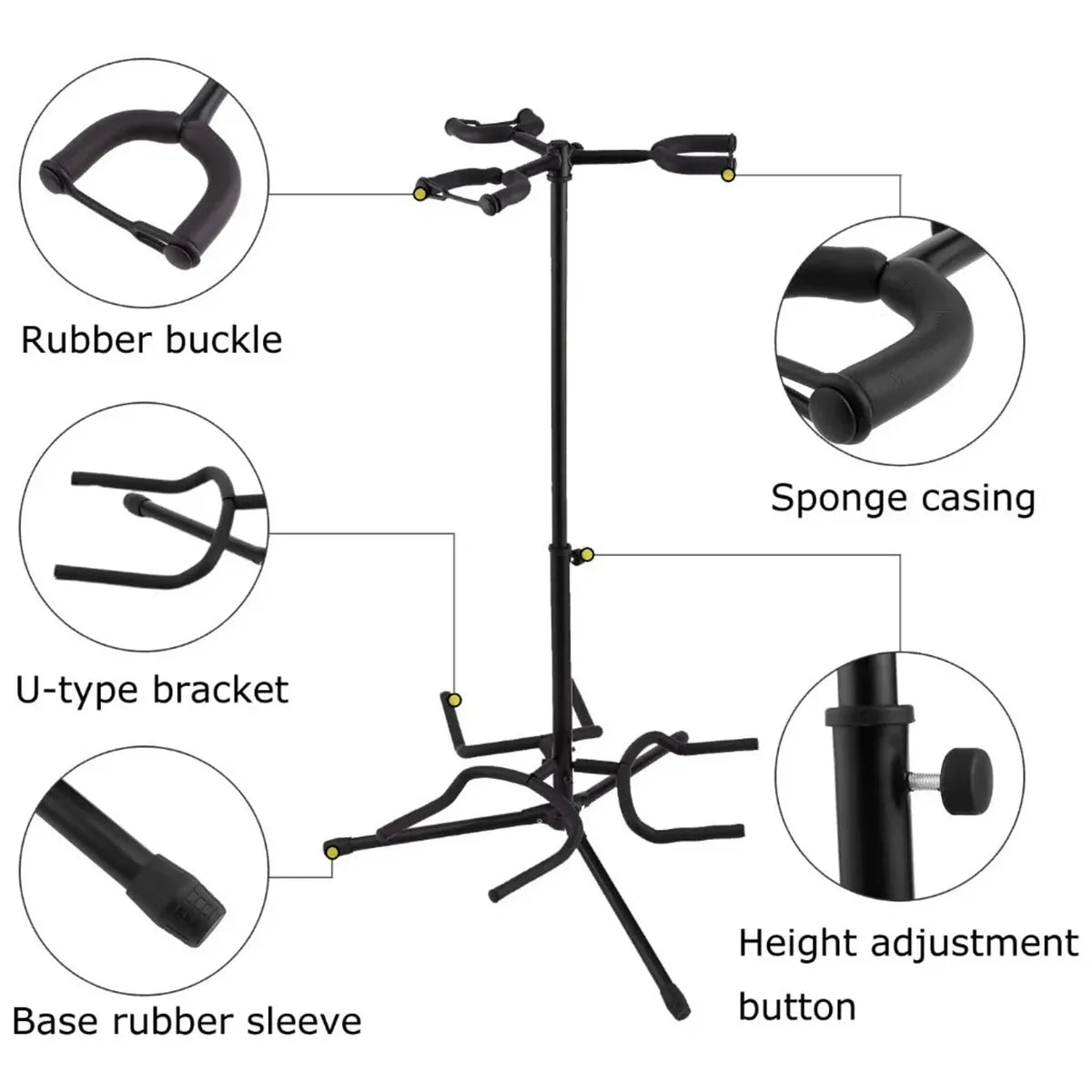 2/3Head Guitar Stand with Height Adjustment Foldable Holder Guitar Stand Bass - Three-vertical type
