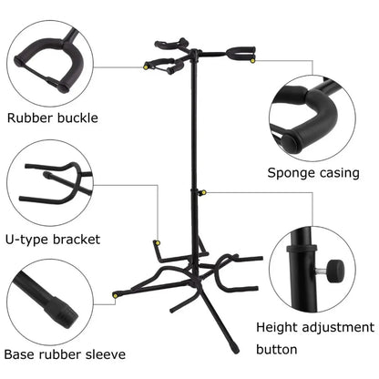 2/3Head Guitar Stand with Height Adjustment Foldable Holder Guitar Stand Bass - Three-vertical type