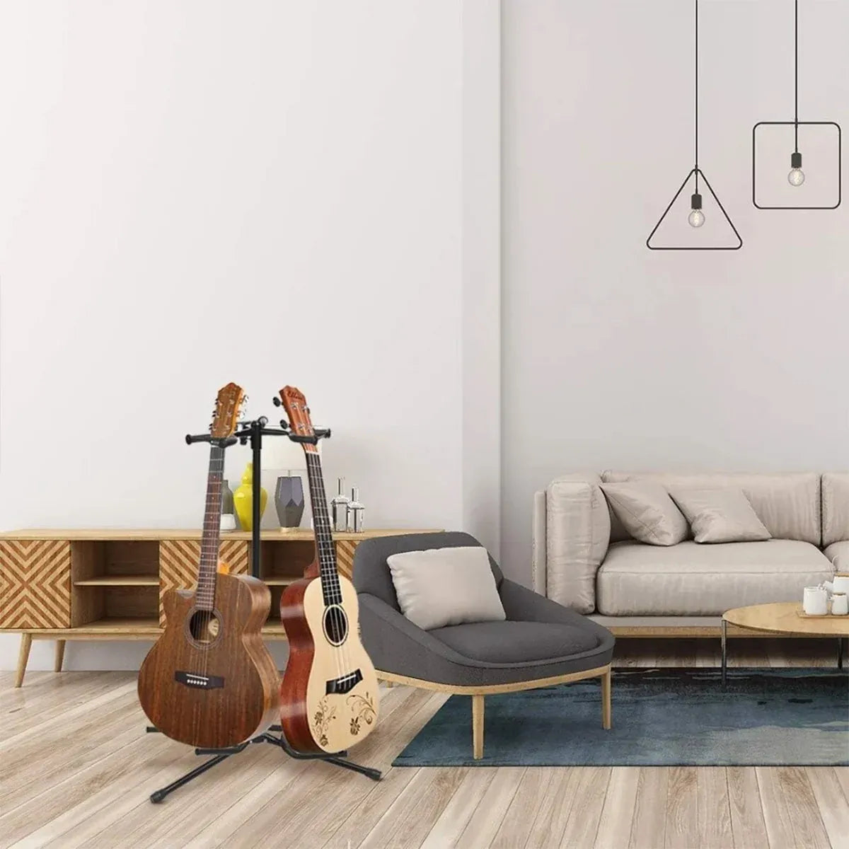 2/3Head Guitar Stand with Height Adjustment Foldable Holder Guitar Stand Bass - Three-vertical type