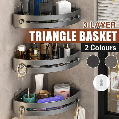 Three-layer Bathroom Triangular Shelf Basic Model Hole-free Storage Towel Rack - Black