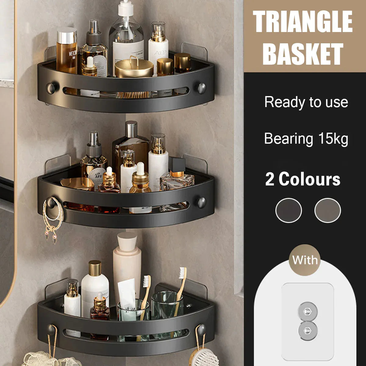 Three-layer Bathroom Triangular Shelf Basic Model Hole-free Storage Towel Rack - Black