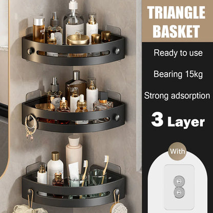 Three-layer Bathroom Triangular Shelf Basic Model Hole-free Storage Towel Rack - Grey