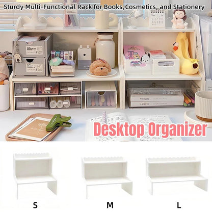 Elevated Double Layer Desktop Storage Rack for Office Dormitory Cosmetics Books - L