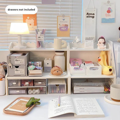 Elevated Double Layer Desktop Storage Rack for Office Dormitory Cosmetics Books - L