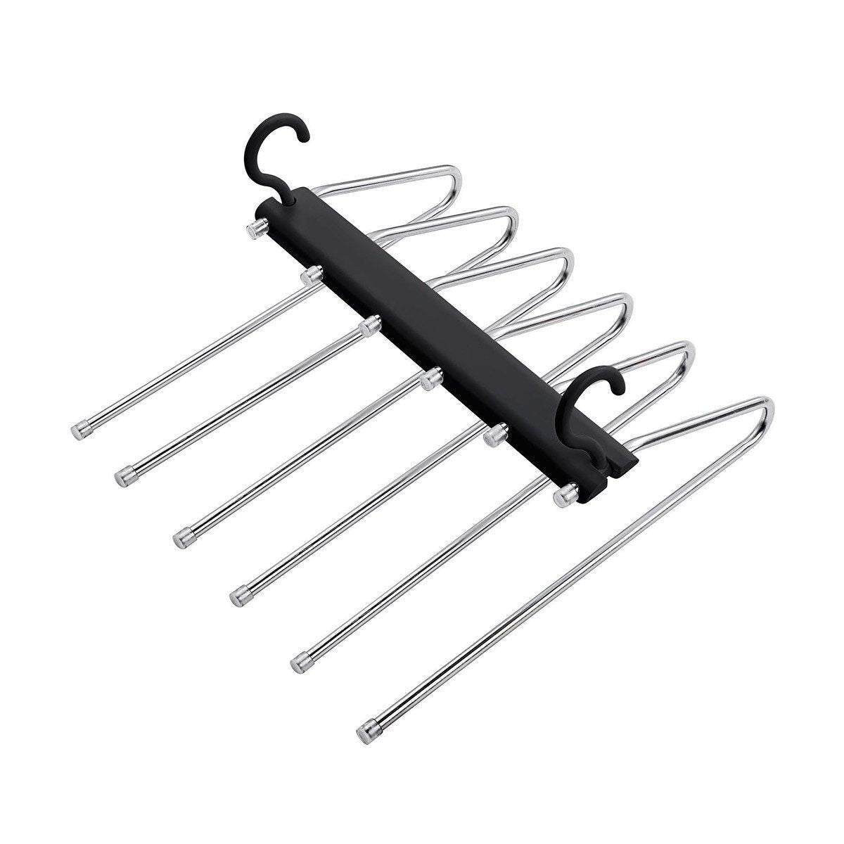Stainless Steel Multi-Layer Pants Rack Folding Telescopic Anti-Slip Clothes Rack - Black