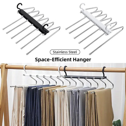 Stainless Steel Multi-Layer Pants Rack Folding Telescopic Anti-Slip Clothes Rack - Black